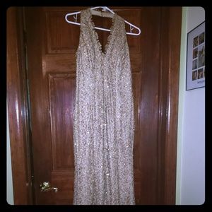 Gold lace floor length gown